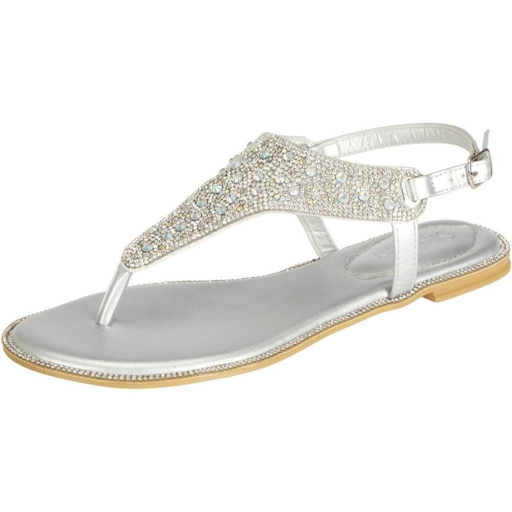 SheSole Women Sparkly Rhinestone Flat Sandals Dressy Summer Bridal Wedding Shoes